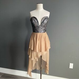 Anilee Strapless High Low Dress | Silk Lined Metallic Mermaid Fairy Bohemian